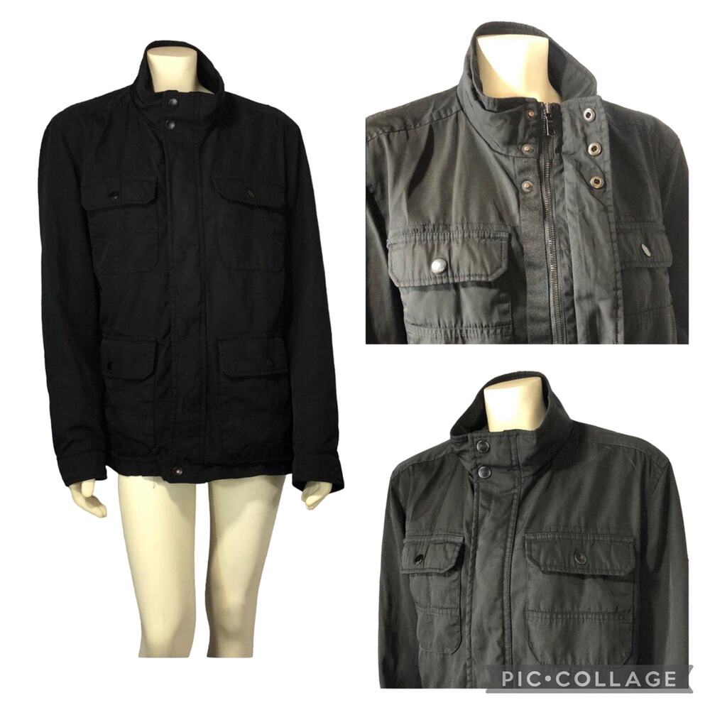 Tommy Hilfiger Black rain jacket stand collar size large